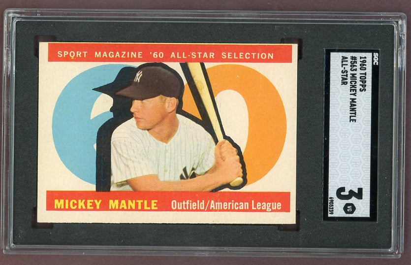 1960 Topps Baseball #563 Mickey Mantle A.S. Yankees SGC 3 VG 522798