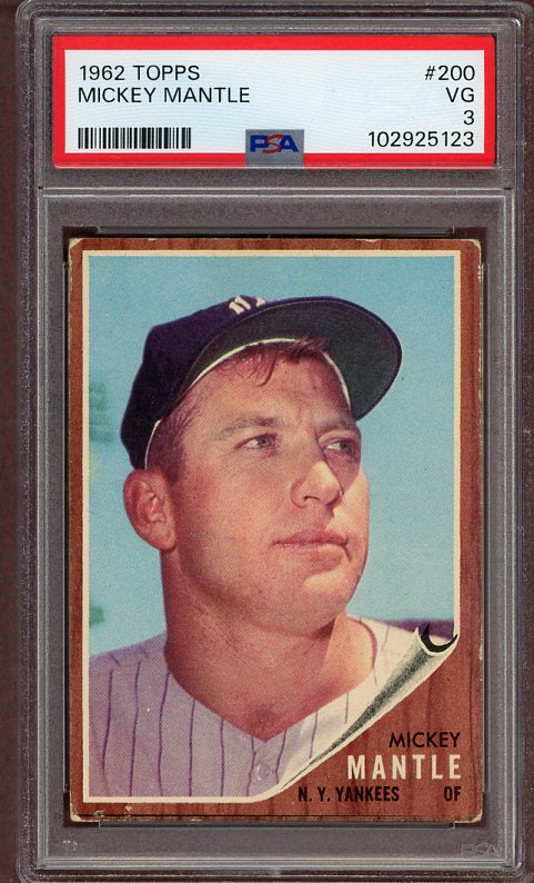 1962 Topps Baseball #200 Mickey Mantle Yankees PSA 3 VG 522833