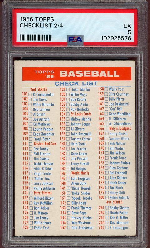 1956 Topps Baseball Checklist 2/4 PSA 5 EX 522857