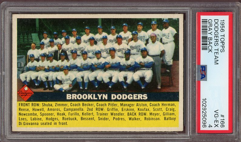 1956 Topps Baseball #166 Brooklyn Dodgers Team PSA 4 VG-EX Gray 522932