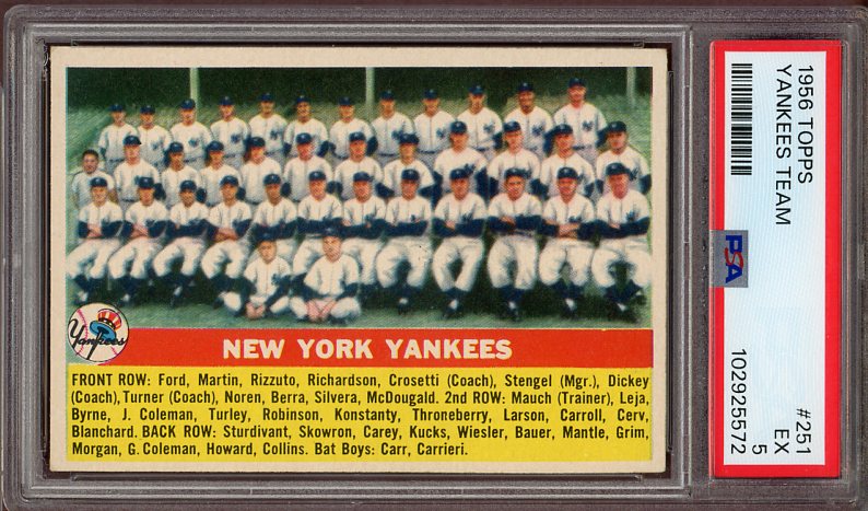 1956 Topps Baseball #251 New York Yankees Team PSA 5 EX 522934