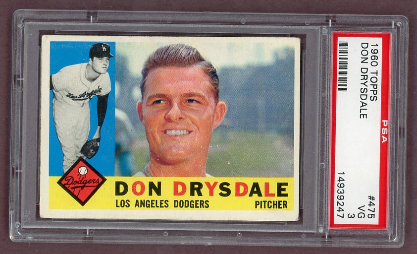 1960 Topps Baseball #475 Don Drysdale Dodgers PSA 3 VG 522976