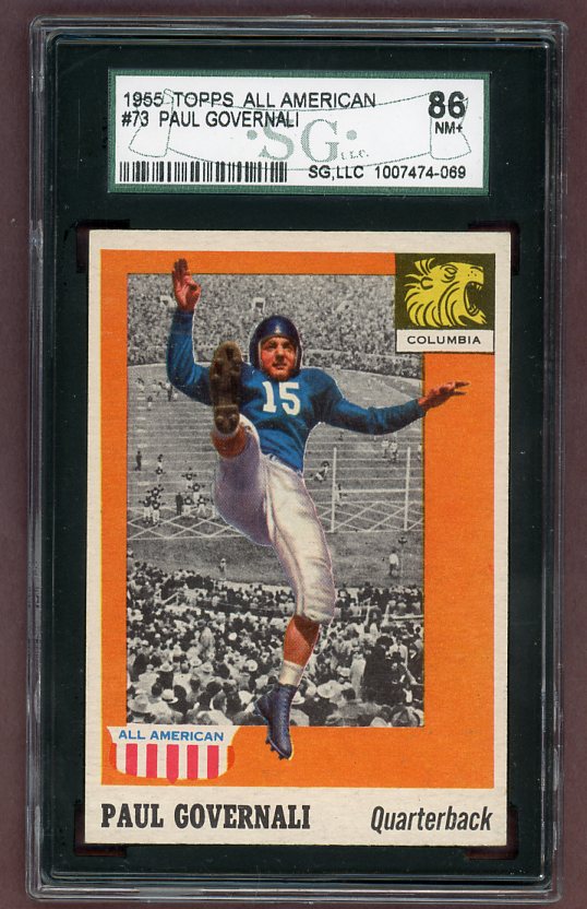 1955 Topps Football #073 Paul Governali Columbia SGC 7.5 NM+ 523054