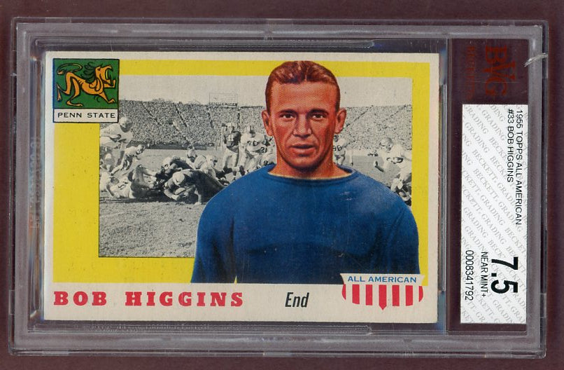 1955 Topps Football #033 Bob Higgins Penn St. BVG 7.5 NM+ 523091