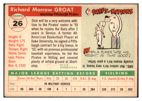 1955 Topps Baseball #026 Dick Groat Pirates EX-MT 523718