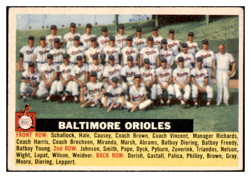 1956 Topps Baseball #100 Baltimore Orioles Team EX Gray 523732