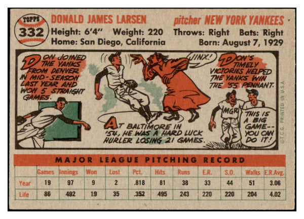 1956 Topps Baseball #332 Don Larsen Yankees EX-MT 523743