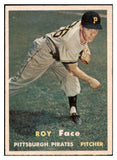 1957 Topps Baseball #166 Roy Face Pirates EX-MT 523780