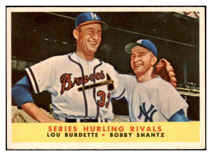 1958 Topps Baseball #289 Lou Burdette Bobby Shantz EX 523825