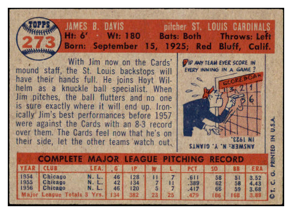 1957 Topps Baseball #273 Jim Davis Cardinals EX 523893