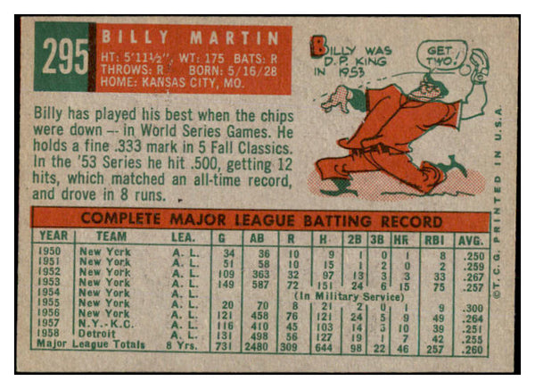 1959 Topps Baseball #295 Billy Martin Indians EX 524309