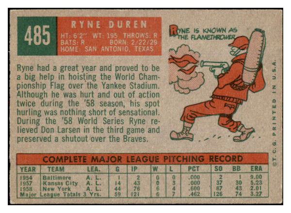 1959 Topps Baseball #485 Ryne Duren Yankees EX-MT 524340