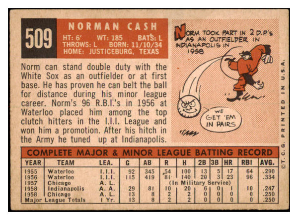 1959 Topps Baseball #509 Norm Cash White Sox EX 524342