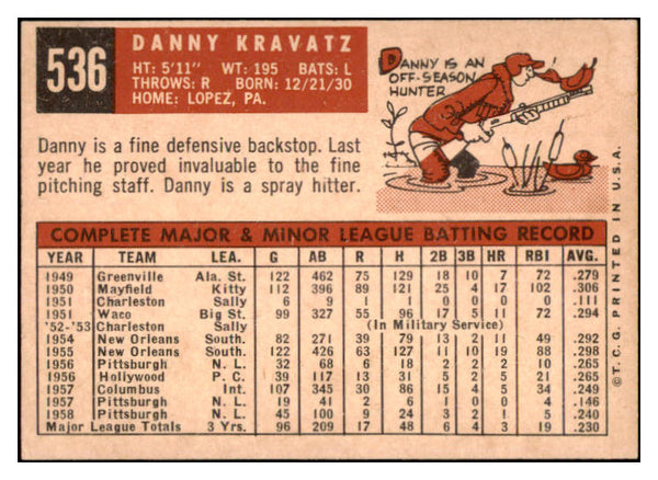 1959 Topps Baseball #536 Dan Kravitz Pirates EX-MT 524364