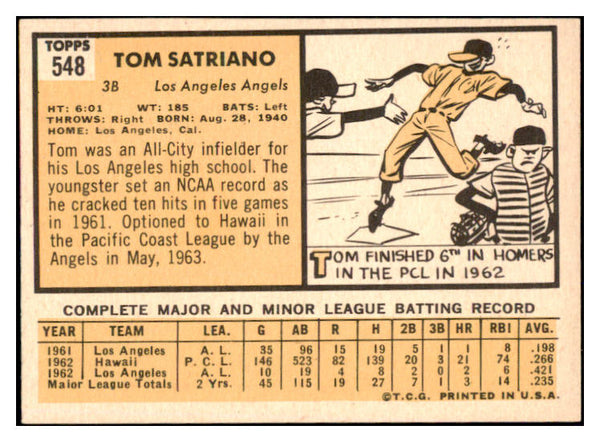 1963 Topps Baseball #548 Tom Satriano Angels EX 524504
