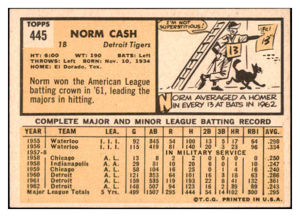 1963 Topps Baseball #445 Norm Cash Tigers EX-MT 524546