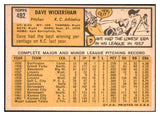 1963 Topps Baseball #492 Dave Wickersham A's EX-MT 524592