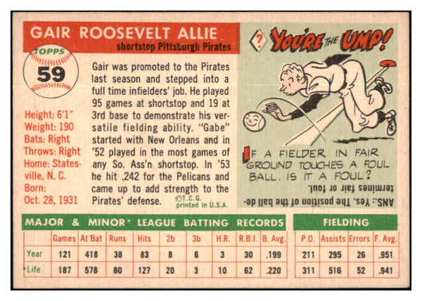 1955 Topps Baseball #059 Gair Allie Pirates NR-MT 524636
