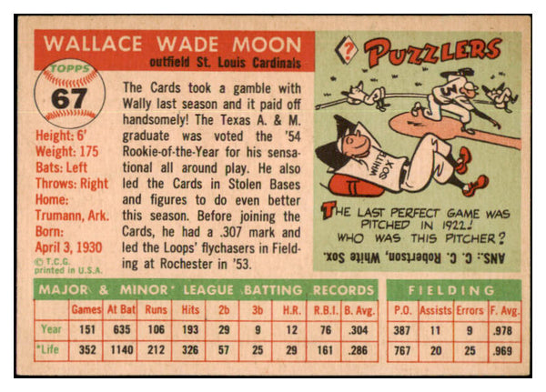 1955 Topps Baseball #067 Wally Moon Cardinals NR-MT 524640