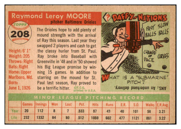 1955 Topps Baseball #208 Ray Moore Orioles NR-MT 524726