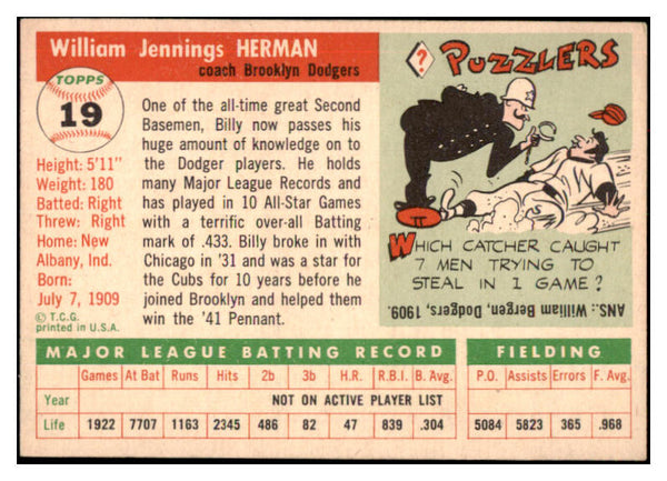 1955 Topps Baseball #019 Billy Herman Dodgers EX-MT 524734