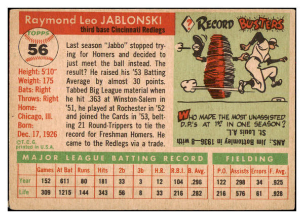 1955 Topps Baseball #056 Ray Jablonski Reds EX 524780