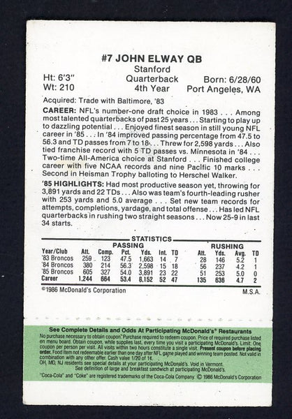 1986 McDonalds #007 John Elway Broncos EX-MT 524818