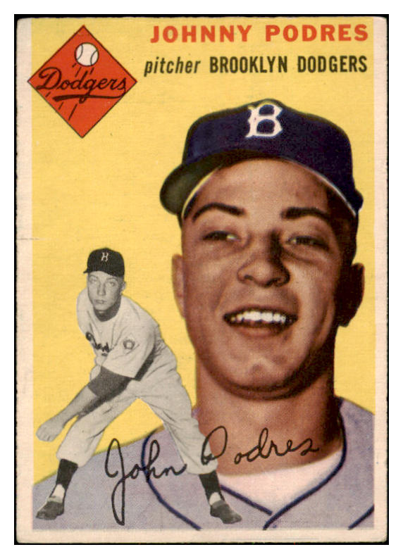 1954 Topps Baseball #166 Johnny Podres Dodgers EX 524839