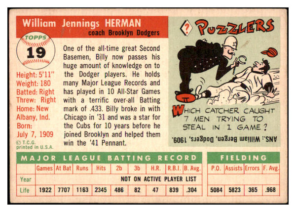 1955 Topps Baseball #019 Billy Herman Dodgers EX 524851