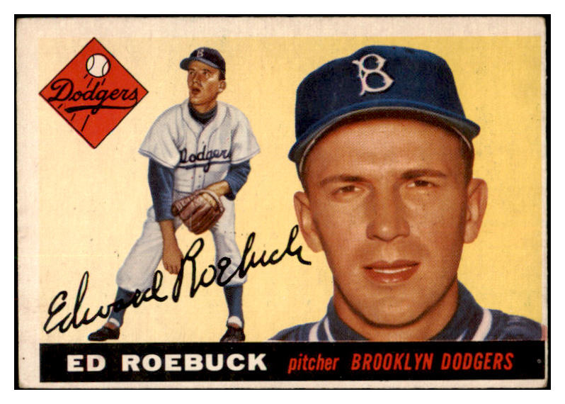 1955 Topps Baseball #195 Ed Roebuck Dodgers EX 524883