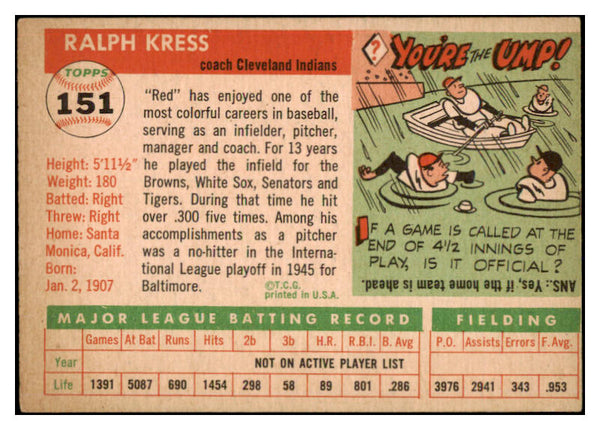 1955 Topps Baseball #151 Ralph Kress Indians VG 524892