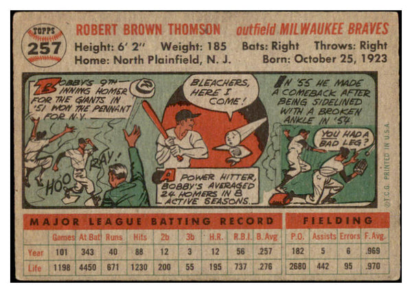 1956 Topps Baseball #257 Bobby Thomson Braves EX 524904