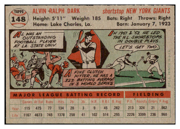 1956 Topps Baseball #148 Alvin Dark Giants EX Gray 524905