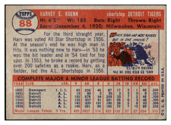 1957 Topps Baseball #088 Harvey Kuenn Tigers VG-EX 524957