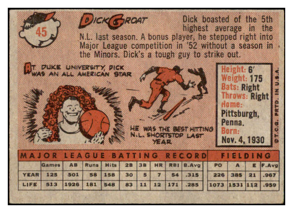 1958 Topps Baseball #045 Dick Groat Pirates VG-EX 525040
