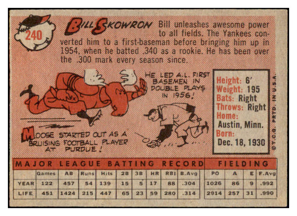 1958 Topps Baseball #240 Bill Skowron Yankees VG-EX 525049