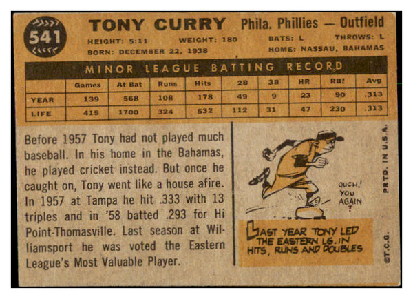 1960 Topps Baseball #541 Tony Curry Phillies EX 525107