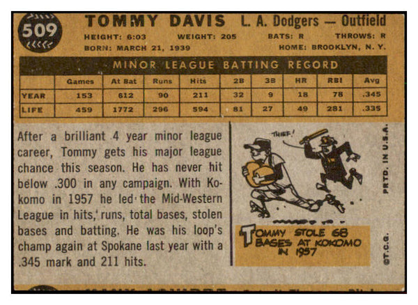 1960 Topps Baseball #509 Tommy Davis Dodgers VG-EX 525123