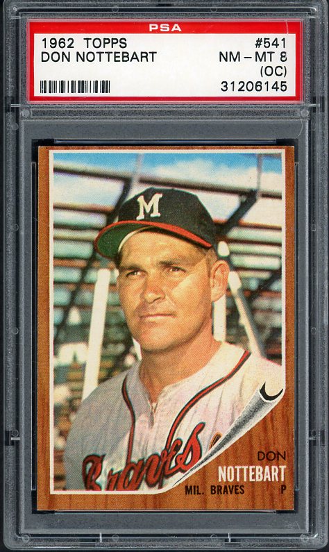 1962 Topps Baseball #541 Don Nottebart Braves PSA 8 NM/MT oc 525200