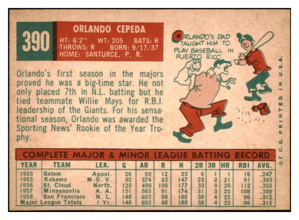 1959 Topps Baseball #390 Orlando Cepeda Giants EX-MT 525328