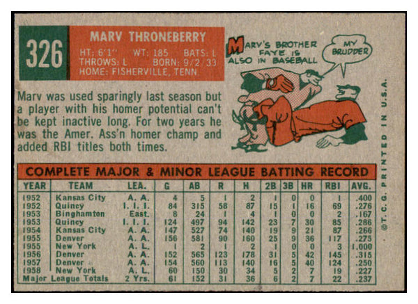 1959 Topps Baseball #326 Marv Throneberry Yankees EX-MT 525362
