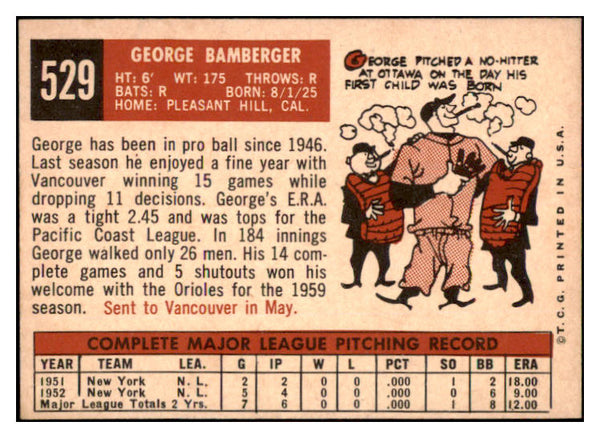 1959 Topps Baseball #529 George Bamberger Orioles EX-MT 525391