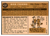 1960 Topps Baseball #437 Bob Friend Pirates EX-MT 525413