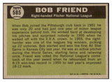 1961 Topps Baseball #585 Bob Friend A.S. Pirates EX-MT 525484