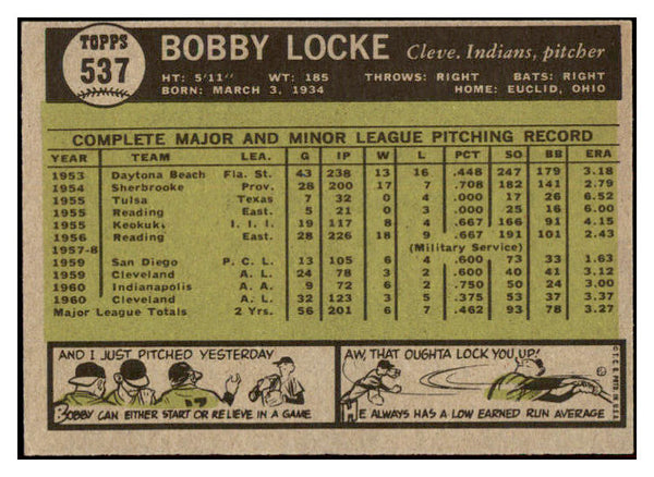 1961 Topps Baseball #537 Bobby Locke Indians EX-MT 525517