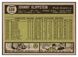 1961 Topps Baseball #539 Johnny Klippstein Senators EX-MT 525518