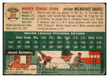 1954 Topps Baseball #020 Warren Spahn Braves GD-VG 525537
