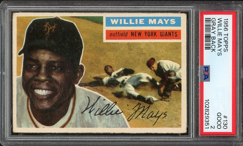 1956 Topps Baseball #130 Willie Mays Giants PSA 2 GD Gray 525551