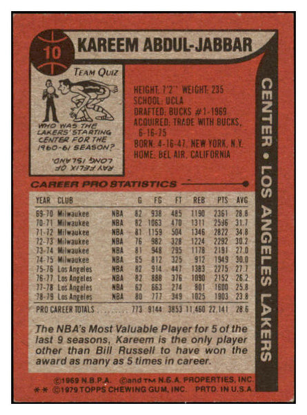 1979 Topps Basketball #010 Kareem Abdul Jabbar Lakers EX+/EX-MT 525591