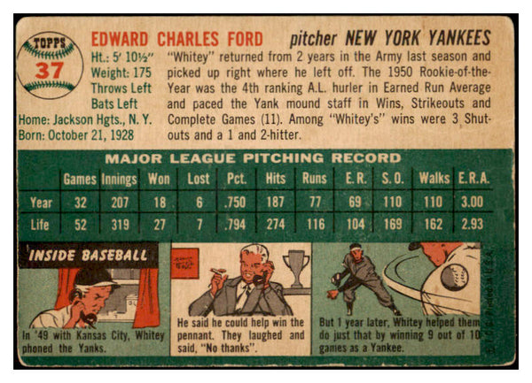 1954 Topps Baseball #037 Whitey Ford Yankees VG 525636